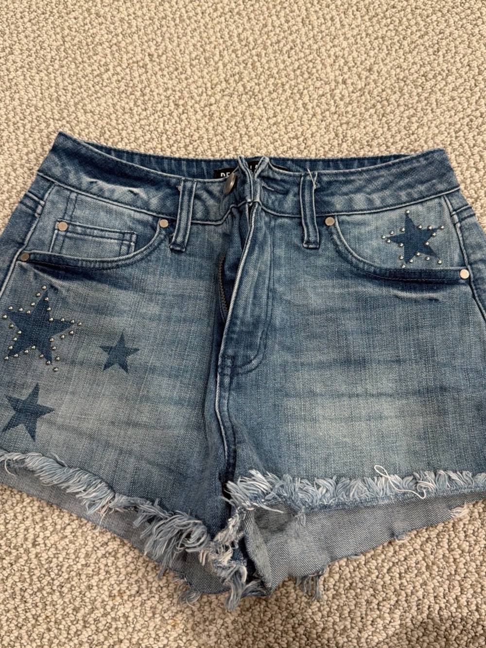 Design Lab Lord & Taylor Blue Denim Star Studded Frayed Hem Shorts